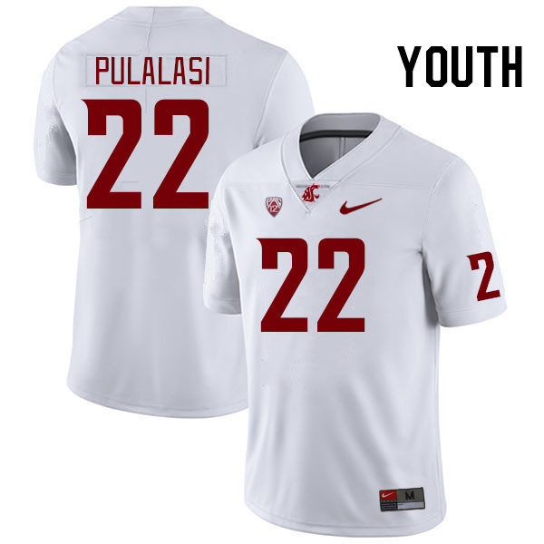 Youth #22 Leo Pulalasi Washington State Cougars College Football Jerseys Stitched Sale-White - Click Image to Close